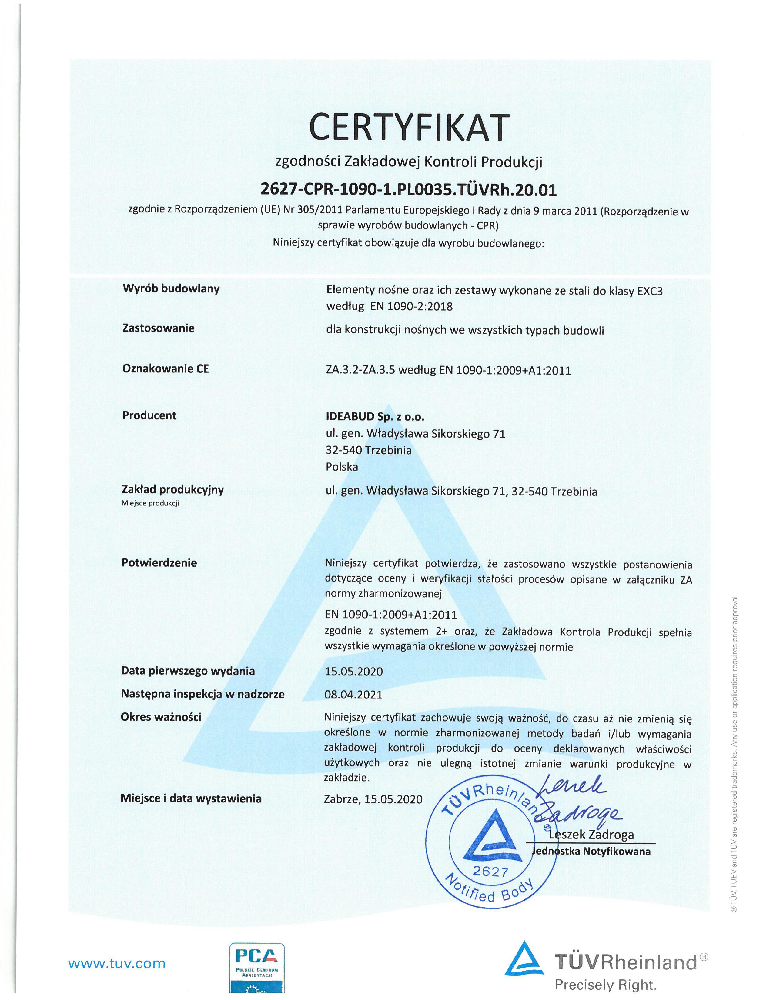 Certyfikat EN1090